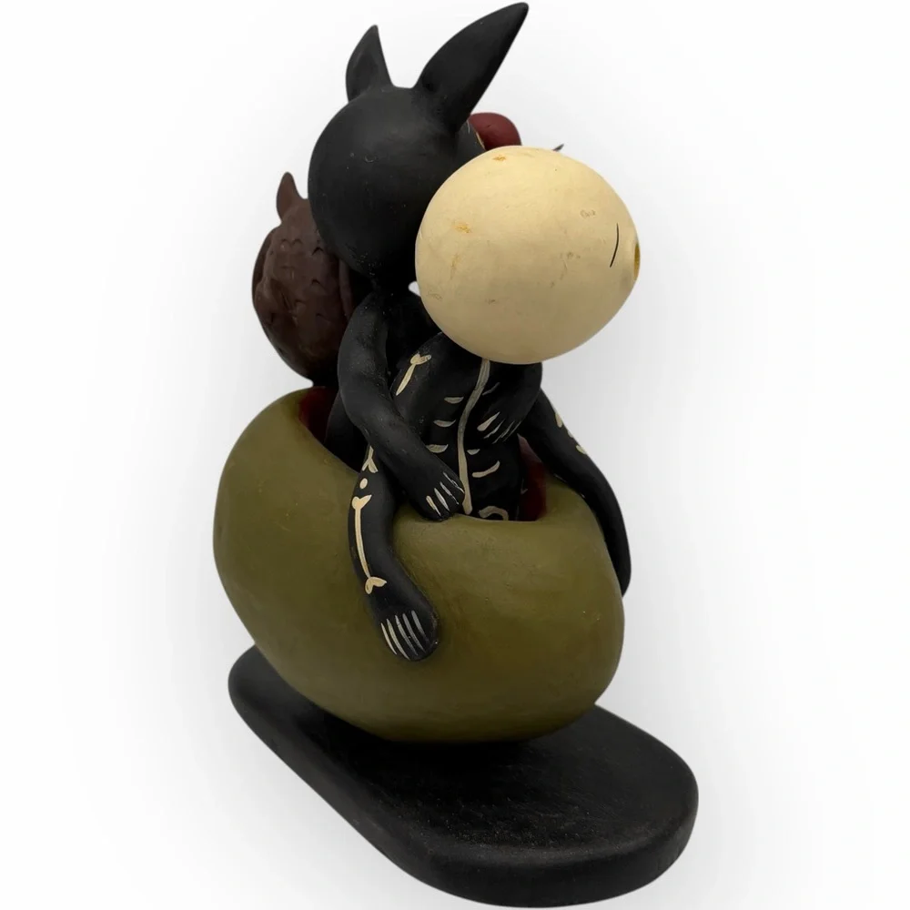 Whimsical Julie Karanik Signed Black Cat  Owl‎ Skeleton Halloween Numbered 9”